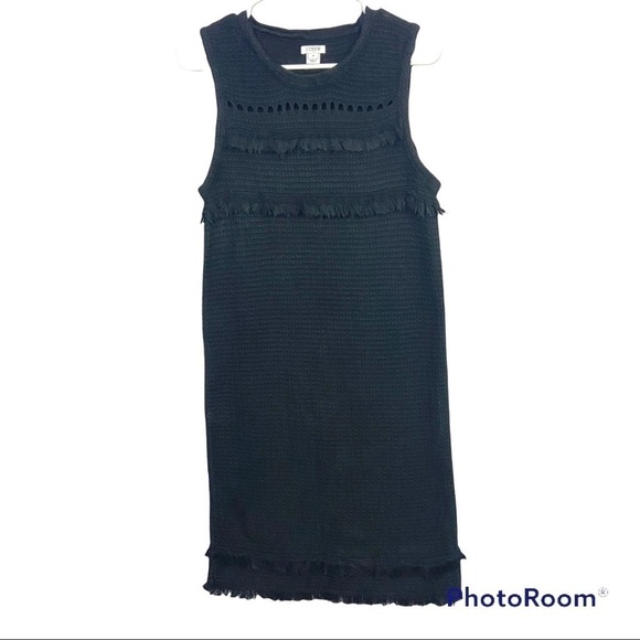 J. Crew Factory Black Fringe Eyelet Knit Sleeveless Sweater Dress - Picture 2 of 10